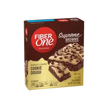 Fiber One Supreme Brownie Cookie Dough Bars front of pack, 5ct, 1.13oz