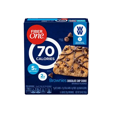 Fiber One Chocolate Chip 70 Cal Brownies front of pack, 6ct, 0.86oz