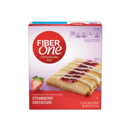 Fiber One Strawberry Cheesecake Bars front of pack, 5ct, 1.35oz