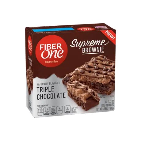 Fiber One Supreme Brownie, Triple Chocolate Bars front of pack, 5ct, 1.13oz