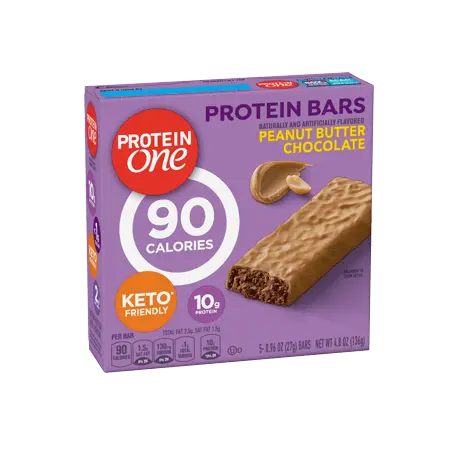Protein One Keto Friendly Peanut Butter Chocolate Protein Bars front of pack, 5ct, 0.96oz