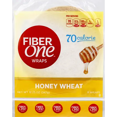 Fiber One 80 Calorie Wraps, Honey Wheat, 9 wrap front of pack